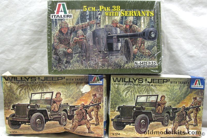 Italeri 1/35 Two 314 Willys' Jeep With Trailer and 5 cm PAK 38 With Crew plastic model kit